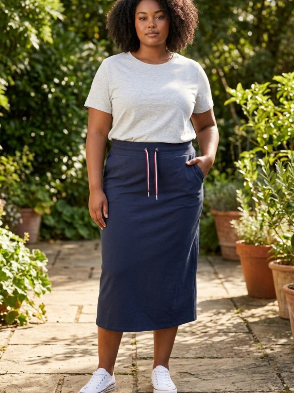 Tommy Hilfiger Drawstring Midi Skirt Navy Blue (Size XL)